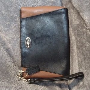Coach wristlet, EUC, brown and black leather, large